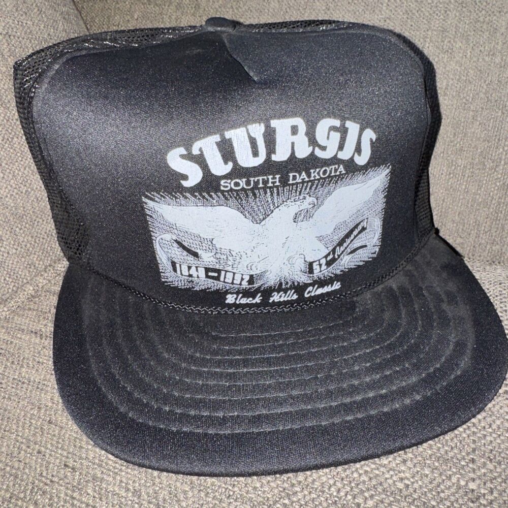 Vintage Sturgis South Dakota Trucker Hat Black Hills Classic Eagle 52nd 1992 90s